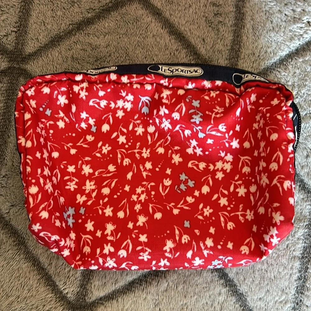 LeSportSac Cute Red and blue floral medium backpack and pouch set